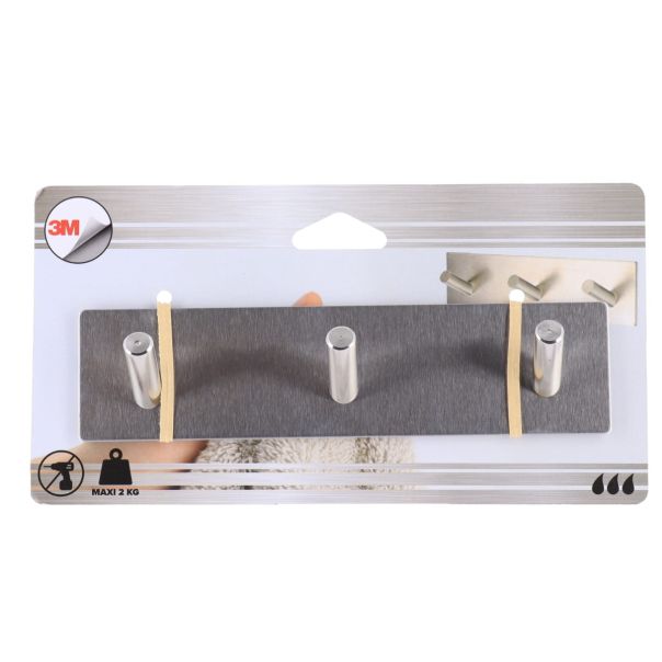 TENDANCE Zidna kukica sa 3 vešalice 3M 18x3x4.5cm, metal/hrom - 9057102