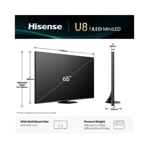 Televizor Hisense 65U8Q, Smart, ULED, 4K UHD, 65