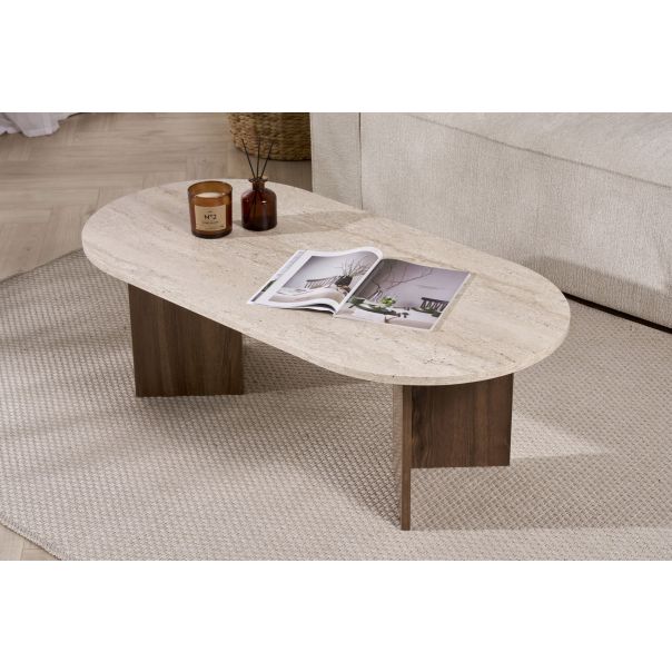 NORDURE Klub sto Sable, mermerna krem/braon - EP3057569