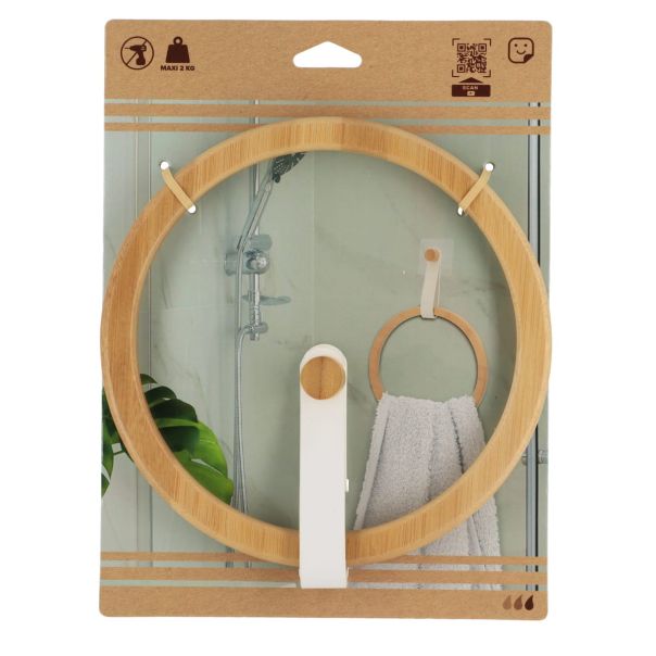 TENDANCE Samolepljivi okrugli držač peškira, bambus/bela - 91044100