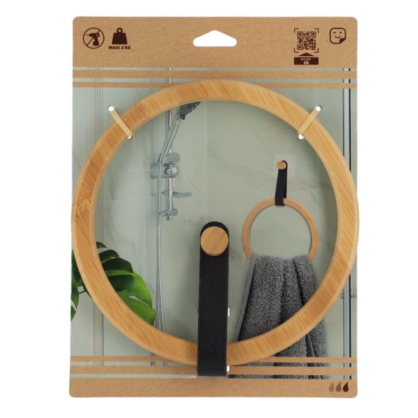 TENDANCE Samolepljivi okrugli držač peškira, bambus/crna - 91044103