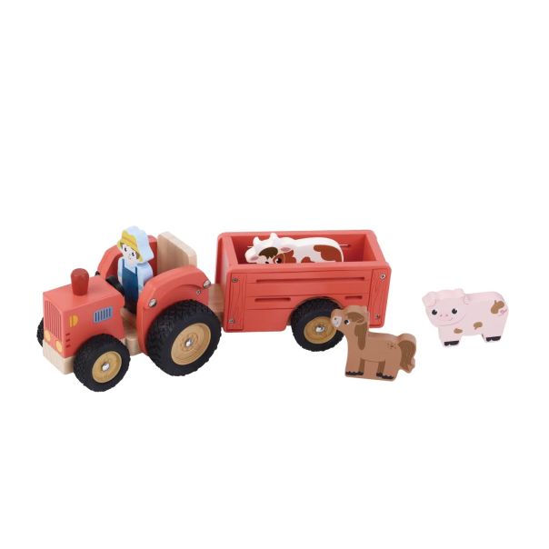 PINO Drveni traktor sa prikolicom i životinjama - 9306