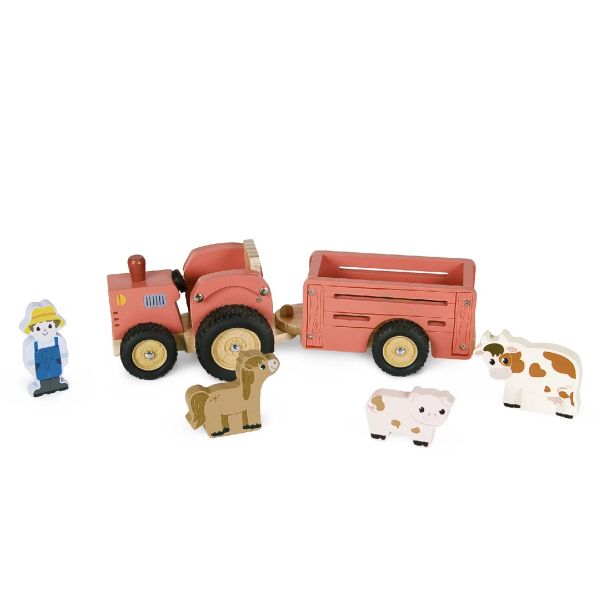 PINO Drveni traktor sa prikolicom i životinjama - 9306
