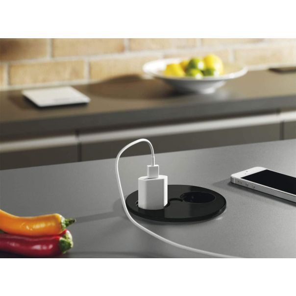 BACHMANN TWIST Ugradna utičnica 2x šuko utičnice, kabl 2m, crna - 931.150