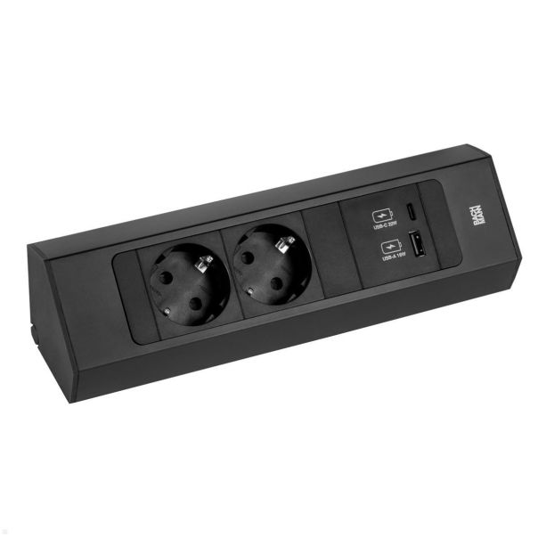 BACHMANN CASIA 2, Ugaona utičnica ALU,2 x šuk,1xUSB A/C charg, 2m, crna - 932.102