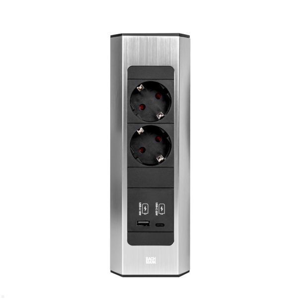 BACHMANN CASIA 2, Ugaona utičnica ALU,2 x šuk, 1 x USB A/C charger,srebrna - 932.002