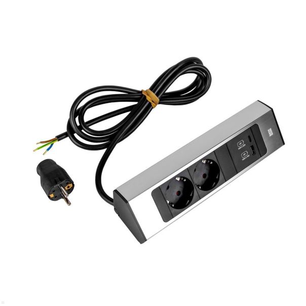 BACHMANN CASIA 2, Ugaona utičnica ALU,2 x šuk, 1 x USB A/C charger,srebrna - 932.002