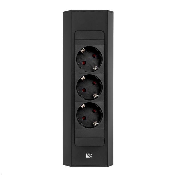 BACHMANN CASIA 2 Ugaona utičnica ALU,3xšuko,kabl 2m, crna - 932.100