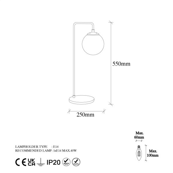 OPVIQ Stona lampa Viran 10975, bela/zlatna - EP3007324
