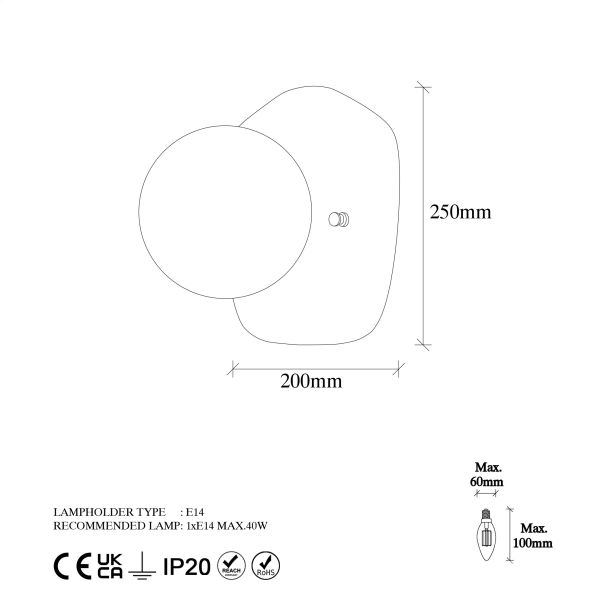 OPVIQ Zidna lampa Well 11680, crna/bela - EP3007435