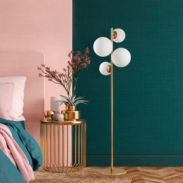 OPVIQ Podna lampa Fazli 10523, zlatna/bela - EP3007567