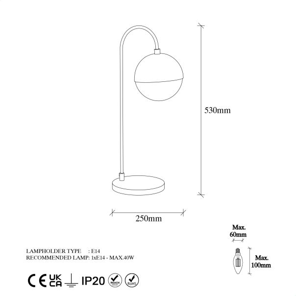 OPVIQ Stona lampa Horn 12202, zlatna/bela - EP3006778