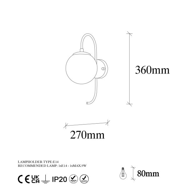 OPVIQ Zidna lampa Jewel 10565, zlatna/bela - EP3007066