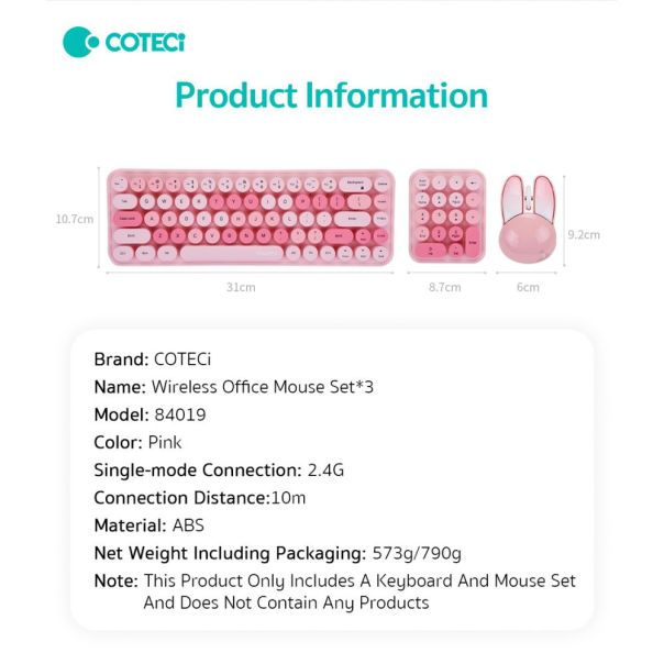 Combo mis i tastatura Coteci 84019 pink - EP3009637
