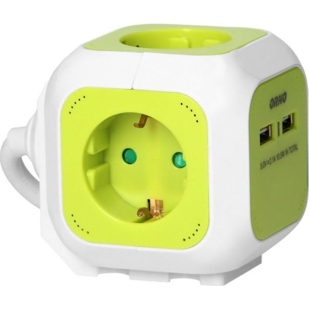 ORNO Produžni kabl sa 4 utičnice i 2xUSB 1.4m, belo/zelena - ORNOR-AE-13144(GS)-L