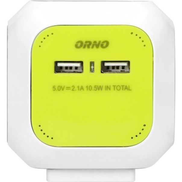 ORNO Produžni kabl sa 4 utičnice i 2xUSB 1.4m, belo/zelena - ORNOR-AE-13144(GS)-L