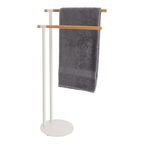 TENDANCE Dvostruki držač peškira 39.5x22x77.5cm, bambus/bela - 96163210-1