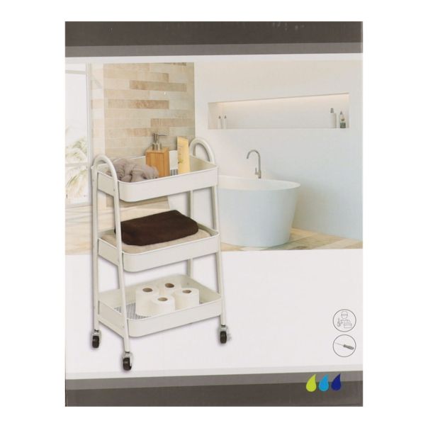 TENDANCE trostruka polica na točkiće 79X31X43,5 cm metal bela - 98173100