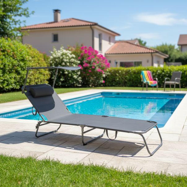 eHomeGarden Ležaljka sa tendom i jastukom siva - 99-711000