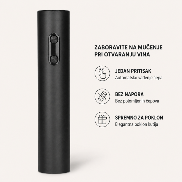 Električni otvarač za vino TORO - automatsko vađenje čepa, poklon kutija, crni - EP3246679