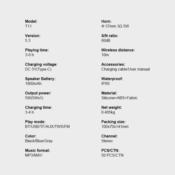 Bluetooth zvucnik Kisonli T11 5W sivi - 225269