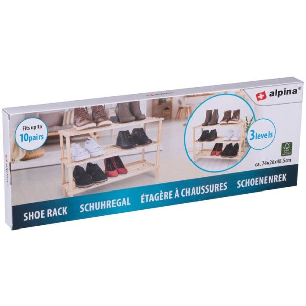 ALPINA Drveni stalak za obuću sa 3 nivoa 74 × 26 × 48,5 cm - EP3151071