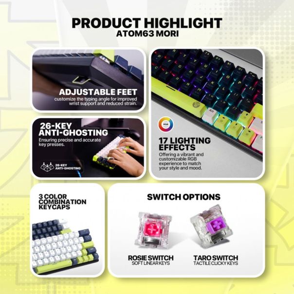 FANTECH Tastatura Mehanicka Gaming MK874V2 RGB Atom 63 Mori bela (rosie switch) - EP3169505