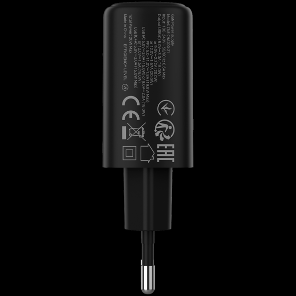 CANYON charger OnCharge 200 20W 1xPD 1xQC EU Black - EP2894018