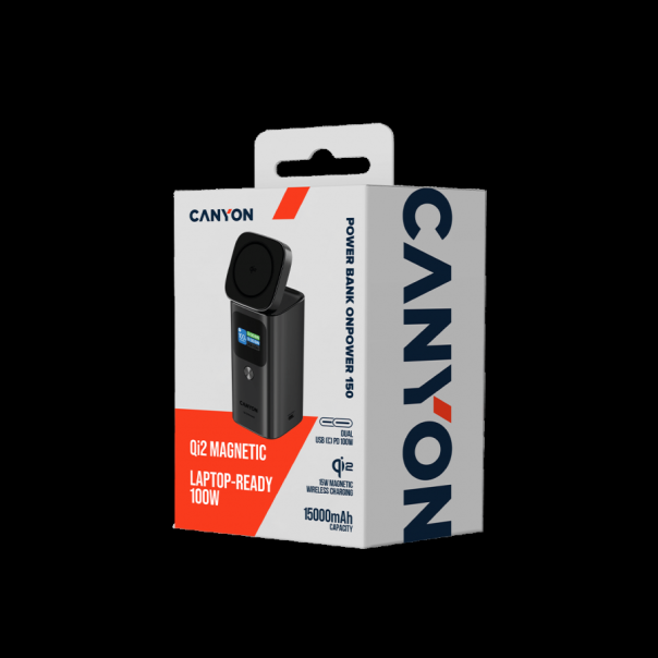 CANYON Qi2 magnetic power bank OnPower 150 15000mAh Aluminium Dark grey - EP2939163