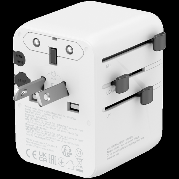 CANYON Travel Adapter OnTour 70 EU/UK/US/AUS 70W White - EP2839303