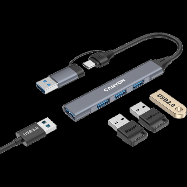CANYON hub DS-02 4in1 USB-A/C Grey - EP2847561