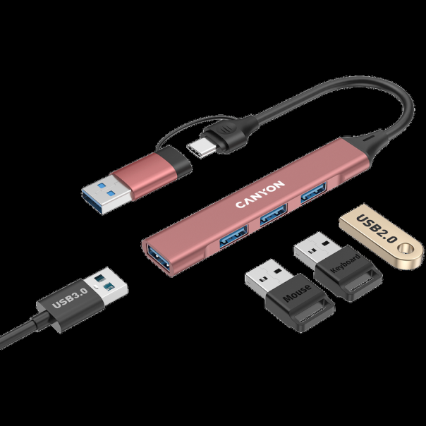 CANYON hub DS-02 4in1 USB-A/C Pink - EP2862475