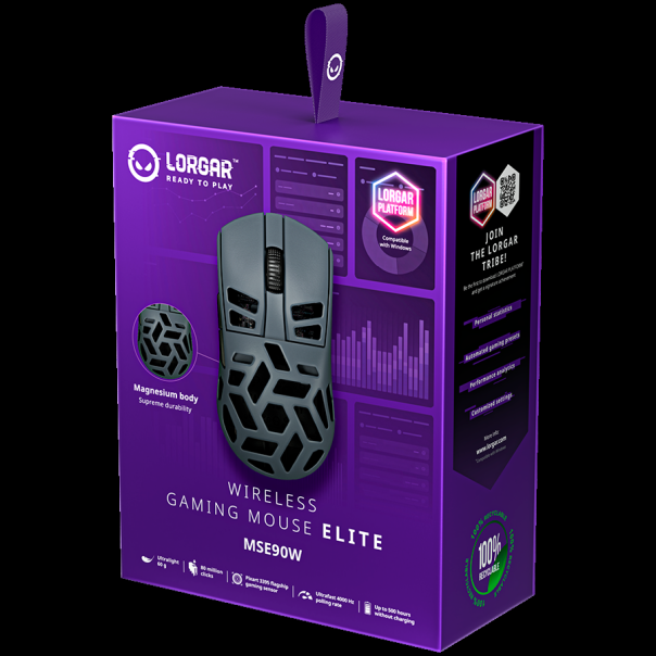LORGAR MSE90W, Magnesium Alloy Wireless Gaming Mouse Elite, Dark Grey - EP3148647