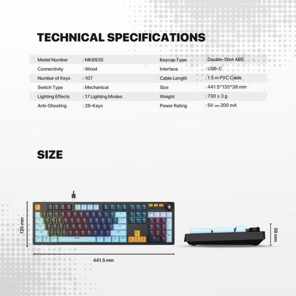Tastatura Mehanicka Gaming Fantech MK893S RGB Atom 107S MIZU Blue (Blue switch) - EP3094473