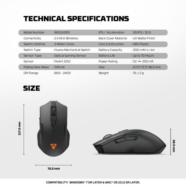 Mis Wireless Fantech WG11V2RD Cruiser II crni - EP3093782