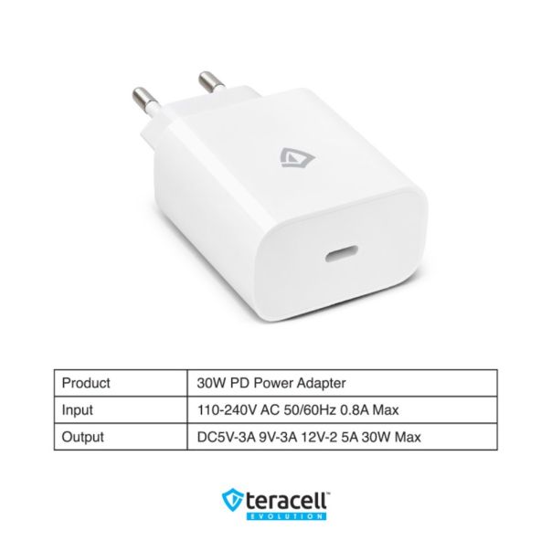 Kucni punjac Teracell Evolution TC-18 PD Fast charging 30W sa PD iPhone lightning kablom beli CE - 223688