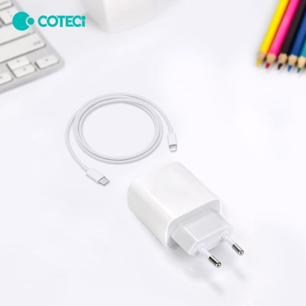 Kucni punjac Coteci CS5193 20W sa PD na lightning kablom beli - EP2781507