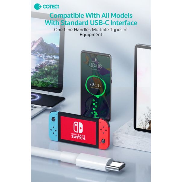 Data kabl Coteci 32117 5A 60W 40 Gps PD Type C na Type C beli 1m - 223305