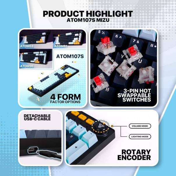 Tastatura Mehanicka Gaming Fantech MK893S RGB Atom 107S MIZU Blue (Blue switch) - EP3094473