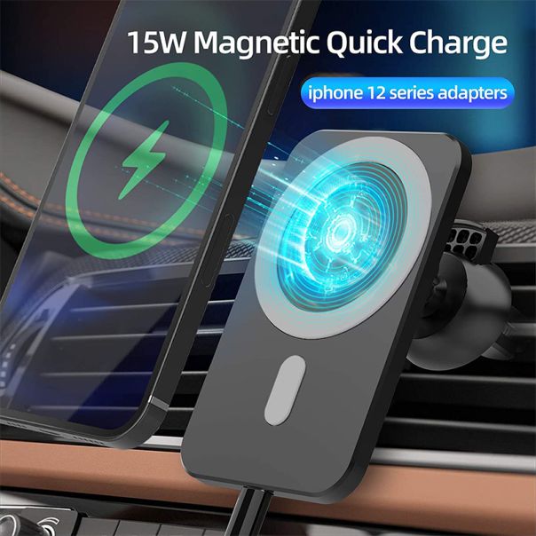 Auto punjač bežični (WiFi) Magnetic, Magsafe 15W, crna - A650