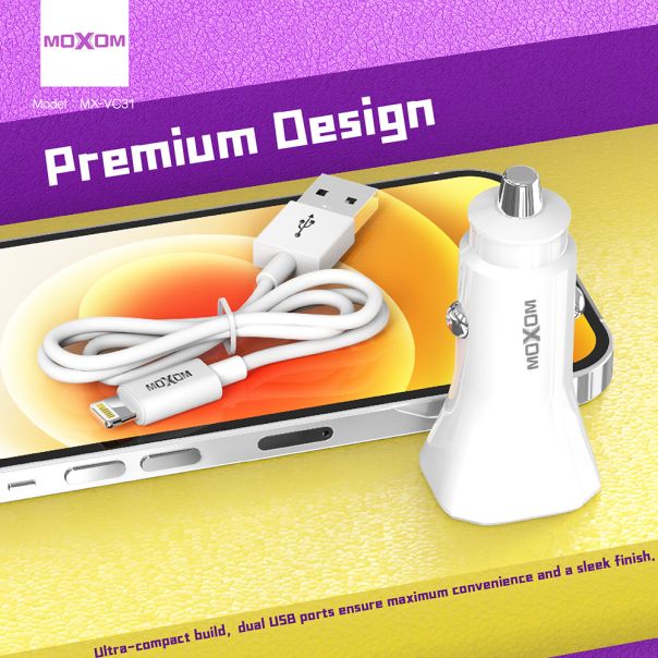 MOXOM Auto punjač MX-VC31 3A Lightning, bela - A706-1