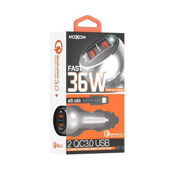 MOXOM Auto punjač KC-13 QC3.0 36W Lightning, siva - A707