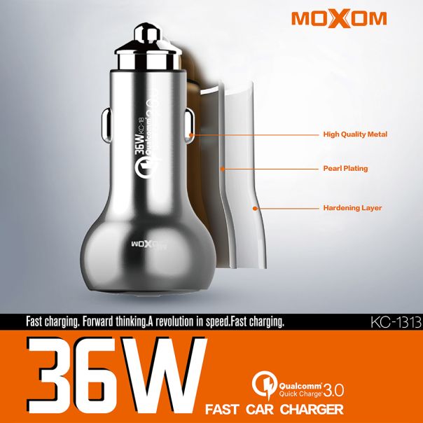 MOXOM Auto punjač KC-13 QC3.0 36W Lightning, siva - A707