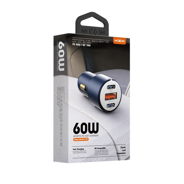 MOXOM Auto punjač MX-VC19 60W 3 ports, crna - A709