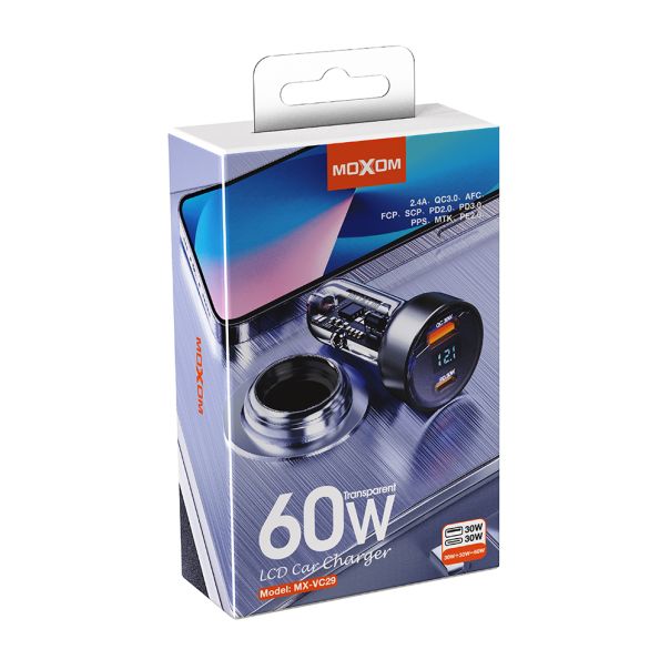 MOXOM Auto punjač MX-VC29 USB-A+PD 60W, crna - A710