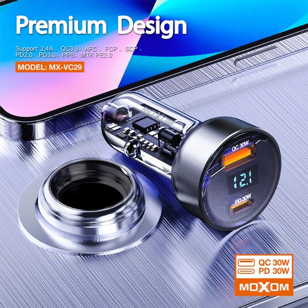 MOXOM Auto punjač MX-VC29 USB-A+PD 60W, crna - A710