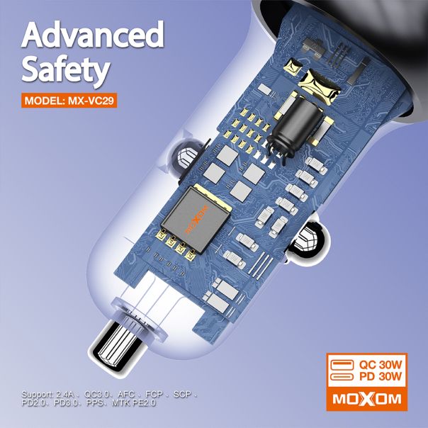 MOXOM Auto punjač MX-VC29 USB-A+PD 60W, crna - A710