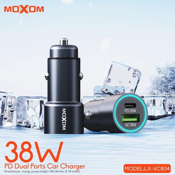 MOXOM Auto punjač LX-VC804 PD+QC 38W, crna - A711