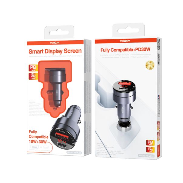 MOXOM Auto punjač MX-VC44 USB-A 18W+Type-C PD30W bez kabla, crna - A718