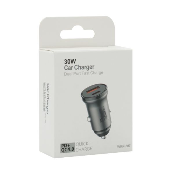 Auto Punjač 30W USB-A + Type-C ulaz sa Type-C na Type-C kablom, siva - A720
